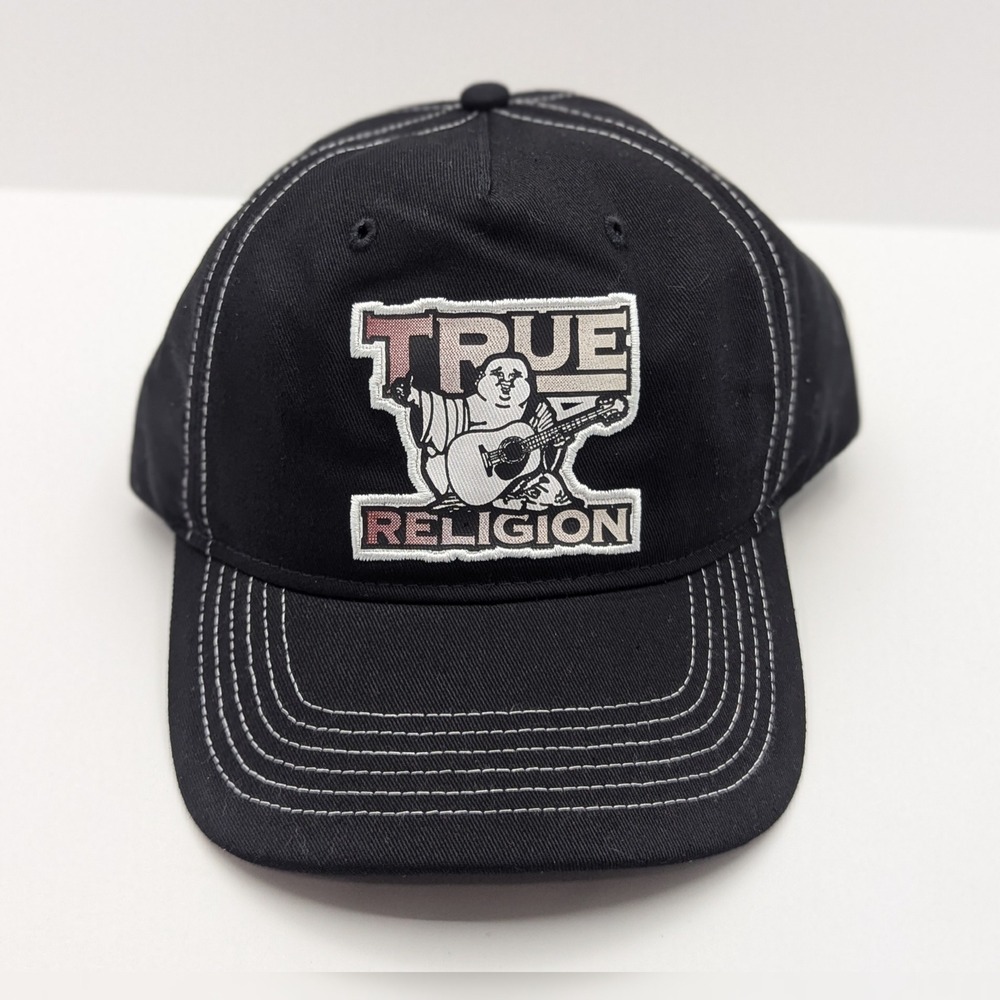 True Religion Ombre Buddha Hat Jet Black TR4237 Adjustable Baseball Cap NWT